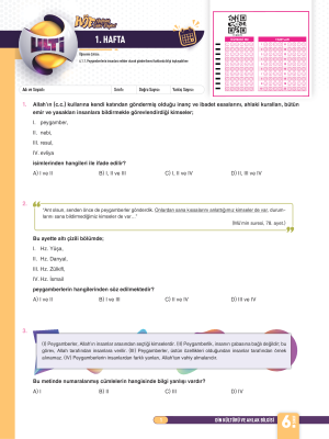 2025 - ULTİ YAYINLARI 6. SINIF DİKAB HAFTALIK ÖDEV FÖYLERİ
