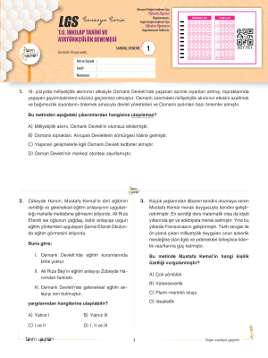 8. Sınıf İnkılap Tarihi Branş Deneme - Tanım yayınları - 2024