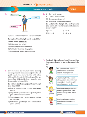 5.Sınıf Sosyal Bilgiler Yaprak Test - İLK ÖNCE YAYINLARI - 2024-25