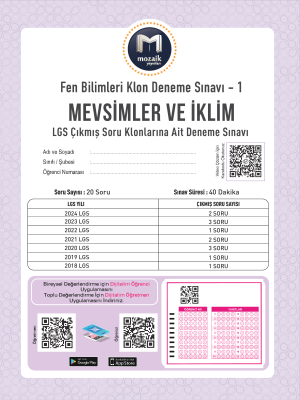 8.Sınıf Fen Bilimleri Klon Denemeleri - MOZAİK YAYINLARI - 2024-25