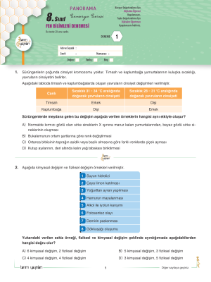 8. Sınıf Fen Bilimleri Branş Deneme - Tanım yayınları - 2024
